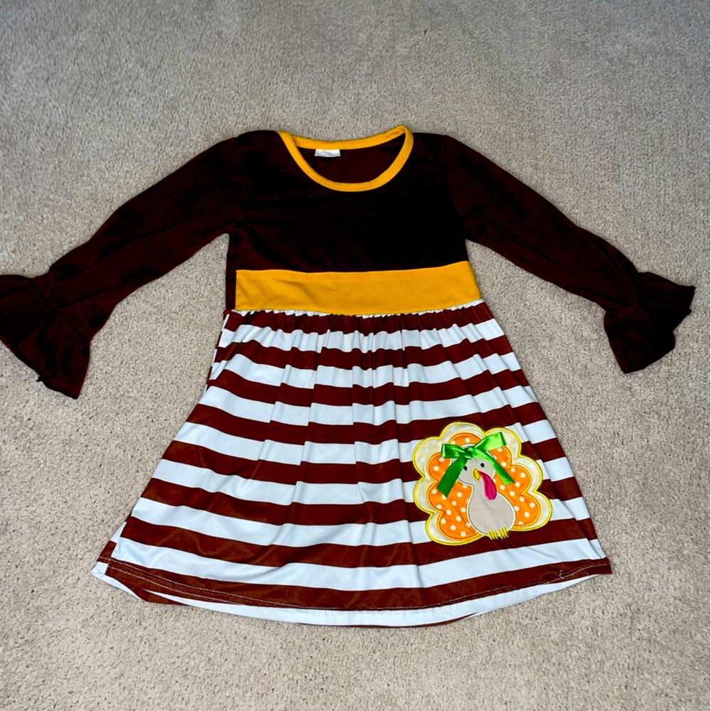 Girls Sz 4 Bell Sleeve Turkey Dress